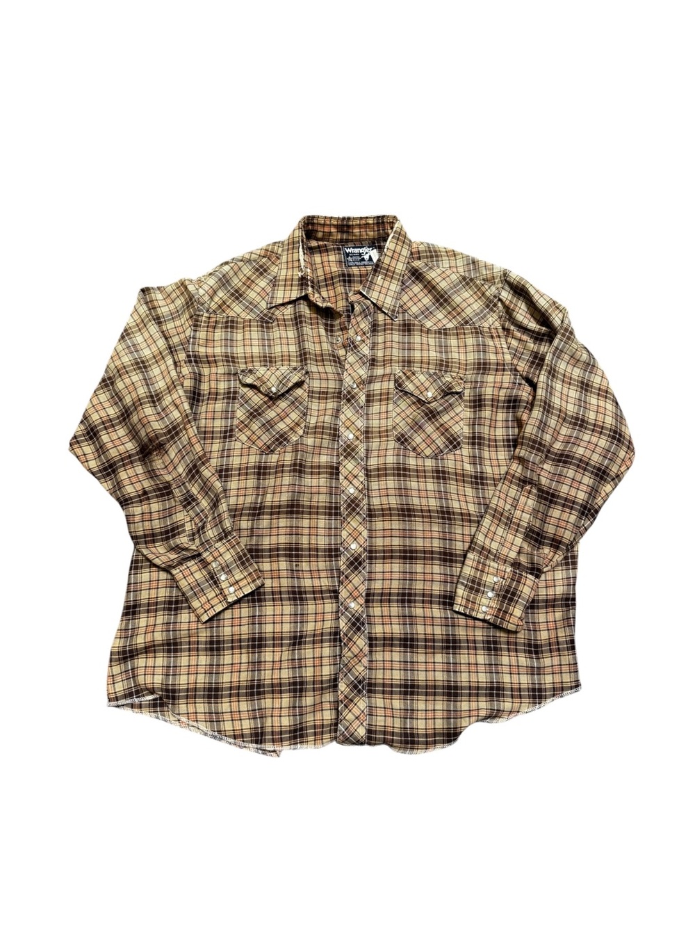 Vintage 80s Wrangler Cowboy Cut Big Man Pearl Snap Distresses Western Shirt